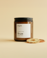 Puff Candles Firuze Soya Mumu, amber kavanozda ananas, portakal ve elma kokulu doğal mum