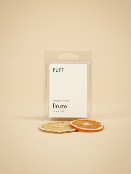 Puff Candles Firuze Wax Melt, ananas, portakal ve elma kokulu doğal soya mumu