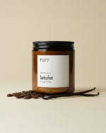 Puff Candles Letafet Soya Mumu, amber kavanozda kahve ve vanilya kokulu doğal mum