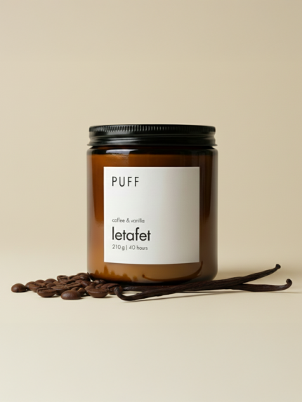 Puff Candles Letafet Soya Mumu, amber kavanozda kahve ve vanilya kokulu doğal mum