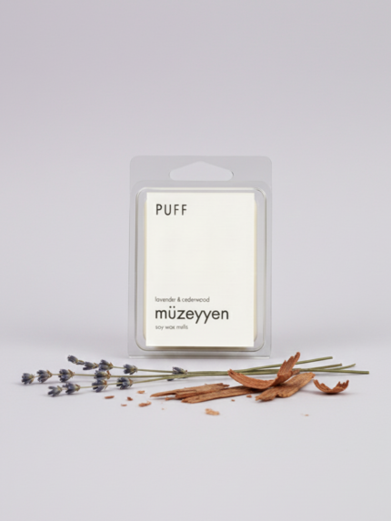 Puff Candles Müzeyyen Wax Melt, lavanta ve sedir ağacı kokulu doğal soya mumu