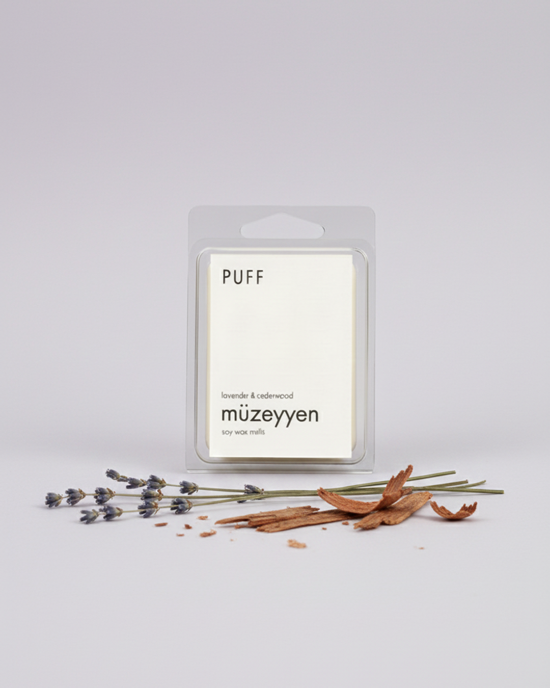 Puff Candles Müzeyyen Wax Melt, lavanta ve sedir ağacı kokulu doğal soya mumu