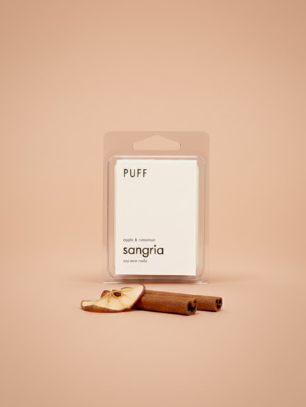 Puff Candles Sangria Wax Melt, elma ve tarçın kokulu doğal soya mumu