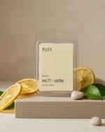 PUFF No.11 Sorbe limon kokulu soya wax melts, taze limon dilimleri ve doğal dekor ile ürün görseli