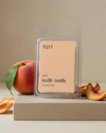 PUFF No.08 Kadife şeftali kokulu soya wax melts, taze şeftali ve doğal dekor ile ürün görseli